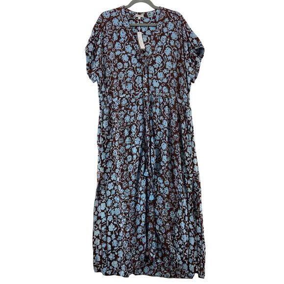 Poupette St Barth Blue Brown Maxi Dress Size Medium NWT - Picture 1 of 6